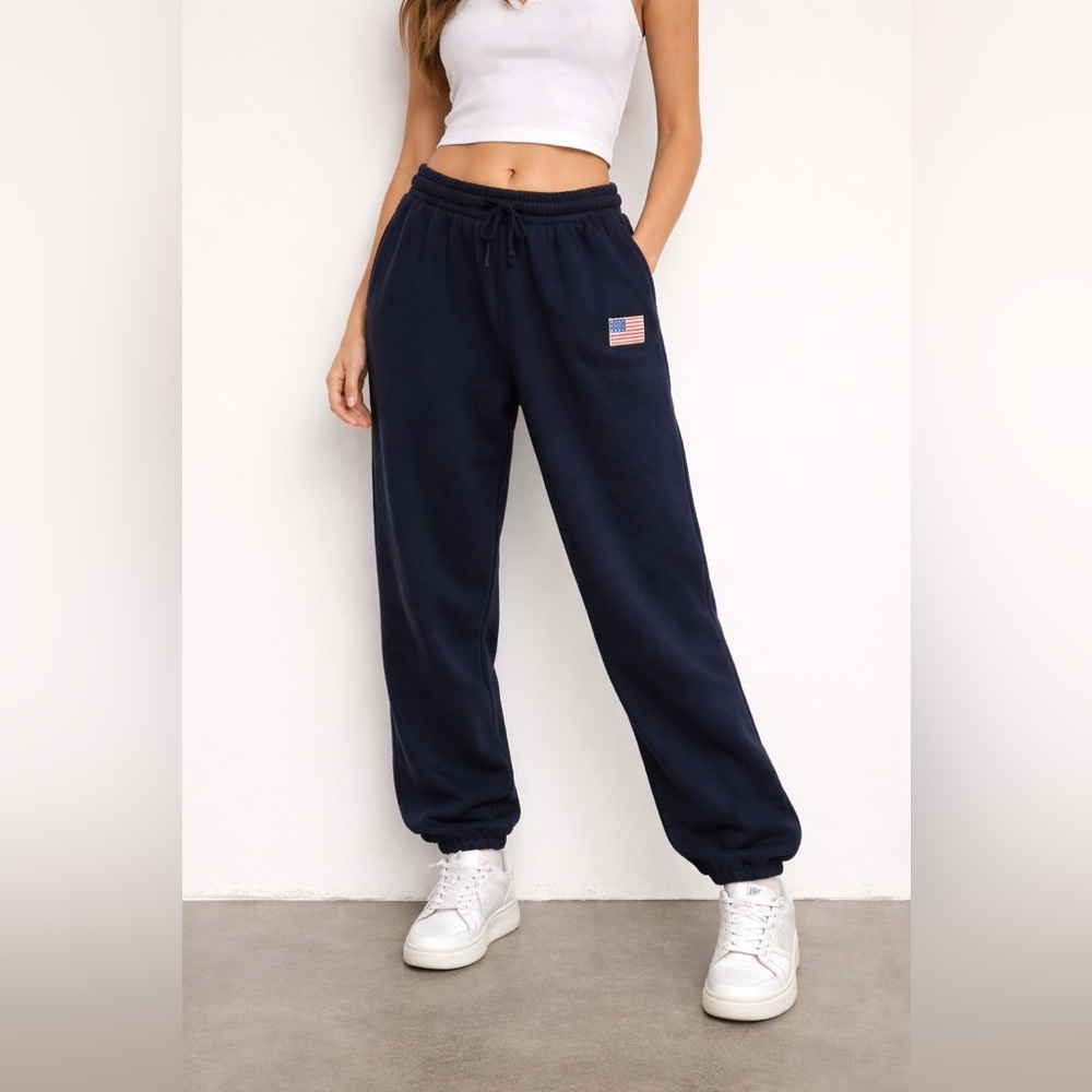 Brandy Melville Navy USA Flag Sweatpants Joggers Made in Italy